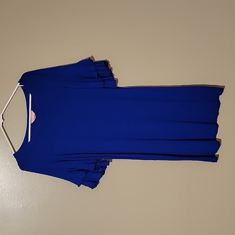 Lilly Pulitzer Women's Midi Dress Ruffled Quarter Sleeve Scoop Neck Blu…‎